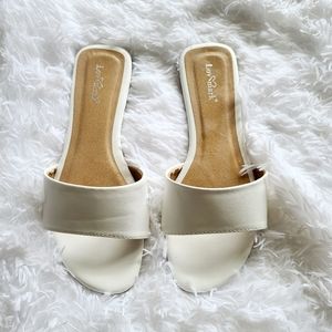 White slide on sandals